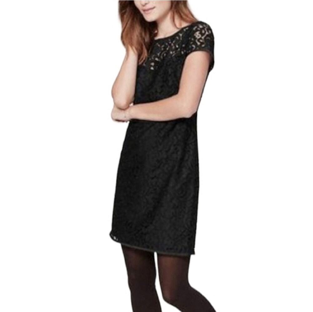 LOFT ladies navy blue and black lace dress, satin trim, partial lining, Size 2